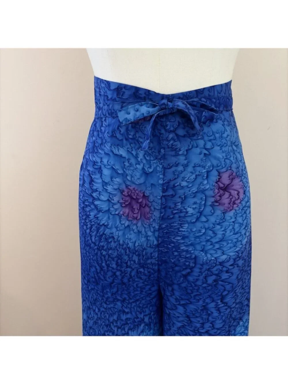 Caribbean Beach Pants Wide Leg Loose Fit Free Size Blue Tie Waist Tropical Tiki